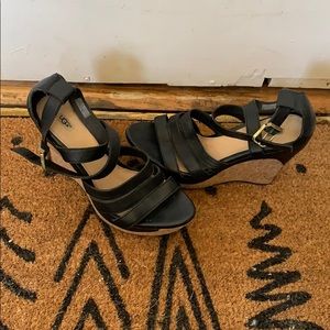 Ugg | black leather cork wedges